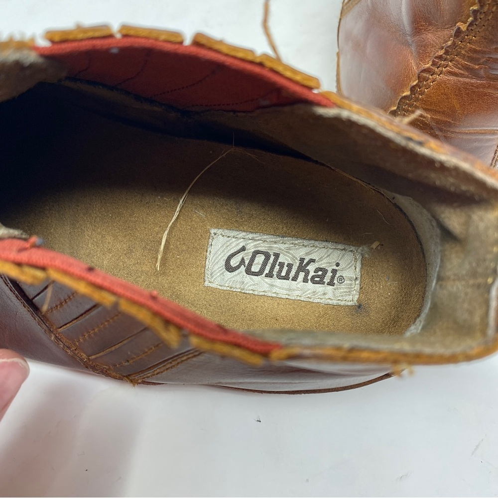Olukai Men’s 8.5 Nanea Boot Pull On Red Brown Leather Chelsea